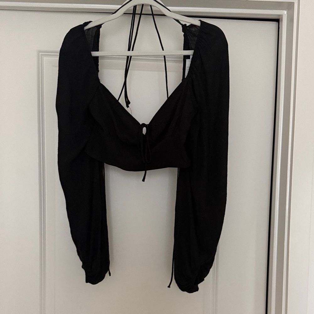Hello Molly Cropped Open Back Black Women's Top